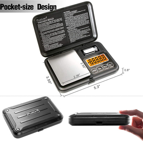 Fuzion Digital Pocket Scale 200g/0.01g, Mini Scale with LCD Display, Tare, PCS, and 50g Calibration Weight for Jewelry