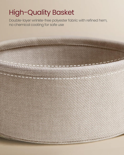 ULET223W10 VASAGLE LILEA Collection - Small Round Side End Table, Modern Nightstand with Fabric Basket, Matte White