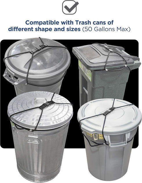 Encased Trash Can Lock for Animals/Raccoons, Heavy Duty Nylon Bungee Cord for Large Outdoor Garbage Lid Lock