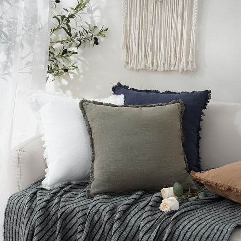Cozy 1224 Inch, 1PC, Foindtower Decorative Linen Fringe Throw Pillow Covers Boho Farmhouse Cushion Cover with Tassels