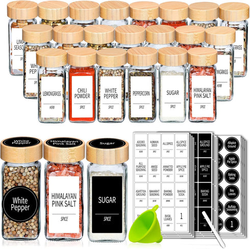 Churboro 24 Spice Jars with Labels & Bamboo Lids - 4 Oz