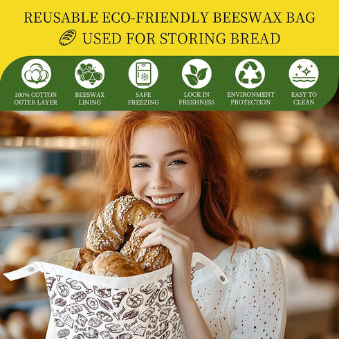 Reusable Beeswax Bread Bags,Beeswax Lined Bread Bags for Sourdough