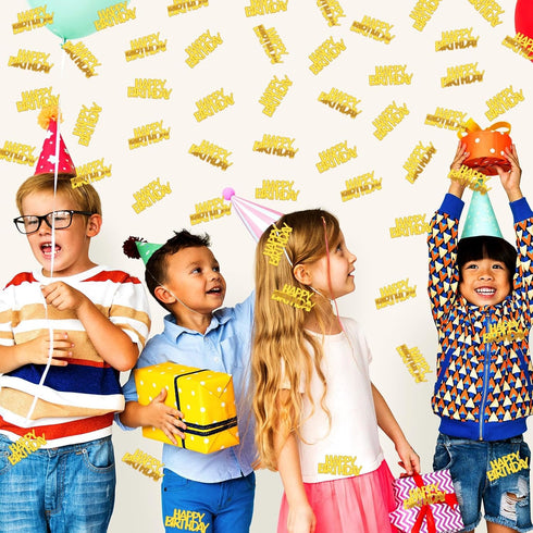 MARFOREVER Gold Happy Birthday Confetti Glitter, Birthday Party Metallic Foil Table Confetti Golden Birthday Cake
