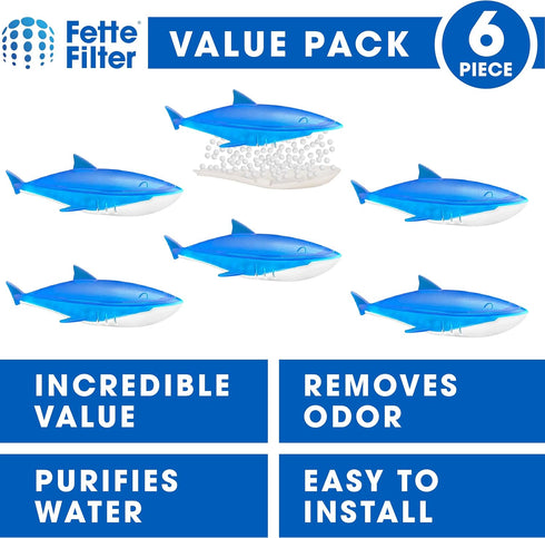 Fette Filter - Humidifier Cleaner in The Shape of a Shark, Demineralization Float Compatible with Most Humidifier and Fish Tank, Eliminates White Dust and Reduce Odor - Pack of 6