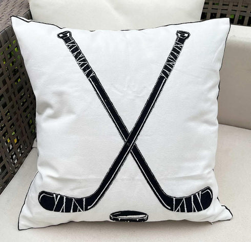 Embroidered Hockey Throw Pillow Cover, 18 inch Square Decorative Canvas Pillow Cover for Ice Hockey Room Decor (Cover
