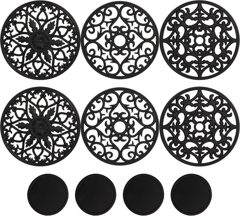 Studio Cornelia's 6 Decorative Heat Resistant Silicone Trivet Mats for Hot Pots and Dishes + 4 Coasters