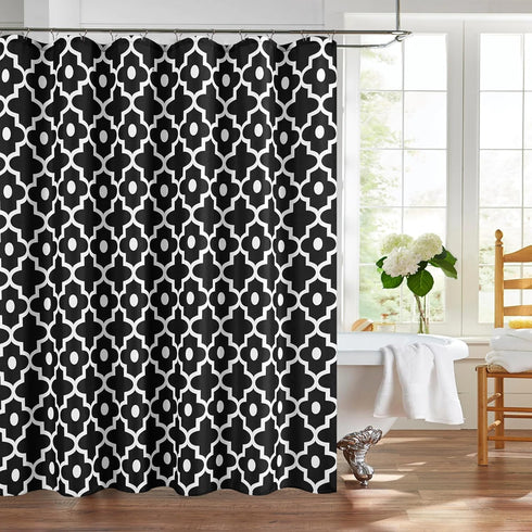 Biscaynebay Textured Fabric Shower Curtains, 72" x 72", Black Morocco Pearl Printed Linen