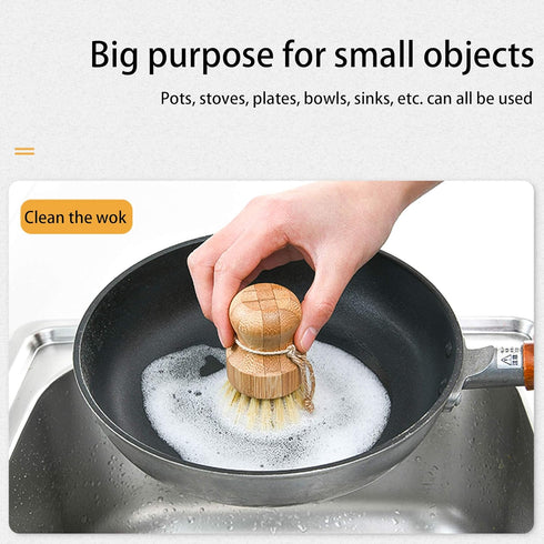 BIEAEIA Natural Sisal Dish Washing Brush Bamboo Round Scrub Brush Pots Pans Vegetables Household Cleaning Brush (Sisal)