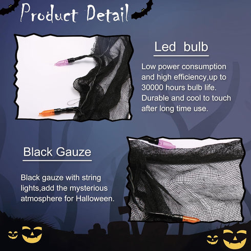 YAOZHOU 30LED 8 9.9Ft (1PACK) Battery Powered Halloween String Lights, Orange and Purple Indoor with Black Gauze Timer