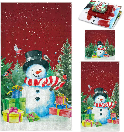 Preboun 3 Pack Christmas Snowman Bathroom Towels Set Winter Hand Towels for