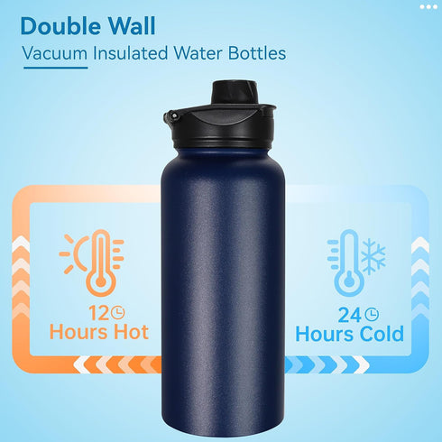 VEGOND 32 oz Insulated Water Bottle Bulk, Stainless Steel Metal Water Bottles with Leak Proof Straw Lid & Spout Lid, 4