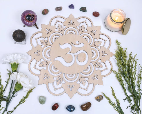 Fourth Level MFG 12" Sacred Om Wood Wall Art - Sacred Geometry Mandala, Zen Home Decoration for Yoga and Meditation