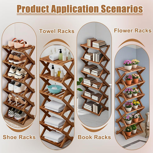 6 Closet Tier Natural Bamboo Shoe Rack,Foldable Space Saving Shoe Storage Organizer,Easy Assembly & Strong Design Shoes