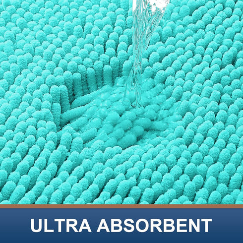 Smiry Luxury Chenille Bathroom Rugs 24x16, Extra Soft and Absorbent Shaggy Bath Mat, Non-Slip Turquoise