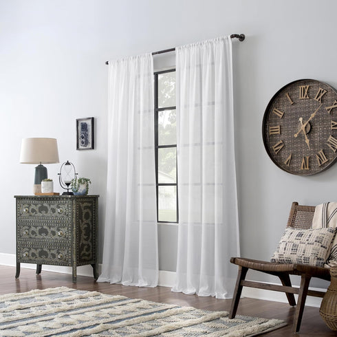 Archaeo Slub Textured Linen Blend Curtain, 52" x 84", White for Home Decor
