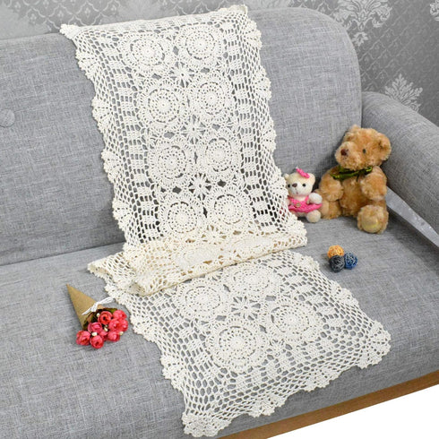 15.7"x59" USTIDE Handmade Crochet Lace Table Runners Beige Cotton Doilies for Coffee Table Dresser End Table