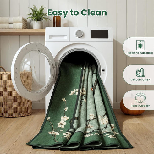 4x6 Area Rug for Living Room, Oriental Floral Birds Washable Rugs for Bedroom, Soft Low Pile Non Slip Carpet for Dining