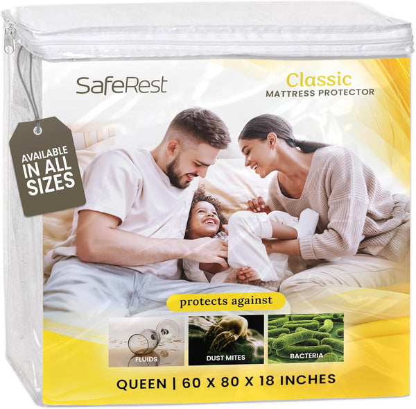SafeRest Waterproof Mattress Protector Queen Size Absorbent Breathable Soft Fitted Bed Cover