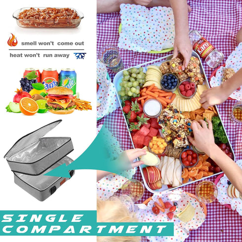 Lunch Bag Insulated Thermal Food Carrier Insulated Double Decker Casserole Carrier for Hot or Cold Food,Insulated Tote Bag for Potluck Cookouts Picnic,Lasagna Holder,Fits 9"x13" Baking Pan,Gray by Uoxfill