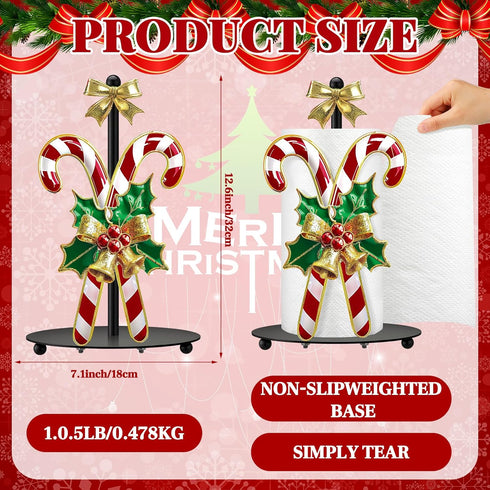 Countertop Shellwei Candy Cane Christmas Paper Towel Holder with Round Base Christmas Bathroom Decor Rustic Candy Cane