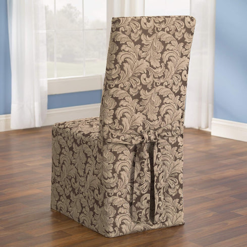 SureFit Scroll Dining Chair Slipcover - Long Skirt and Back Ties, Full Length Relaxed Fit High Back Chair Cover