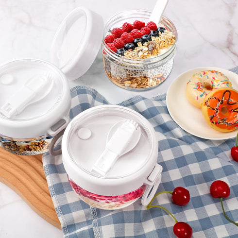 4 20 oz Gerrii Pcs Overnight Oats Container with Lids and Spoons, Plastic Overnight Oats Jars Large Capacity Airtight