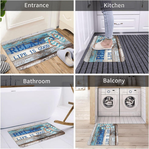 Beach Nautical Old Planks Indoor Door Mat, Non-Slip Coastal Ocean Decoration Rug, 23.6in*15.7in