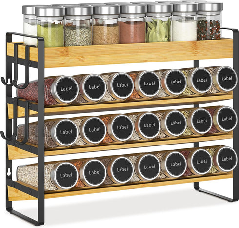 EsLuker.ly Spice Seasoning Rack Organizer Kitchen Countertop, 4 Tier Bamboo Spice Shelf