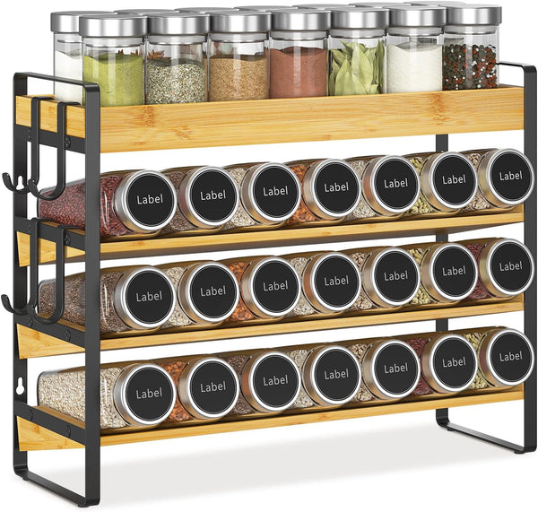 EsLuker.ly Spice Seasoning Rack Organizer Kitchen Countertop, 4 Tier Bamboo Spice Shelf