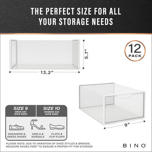 BINO 12-Pack Plastic Stackable Shoe Box Set, Clear Foldable Shoe Storage Container with Front Open
