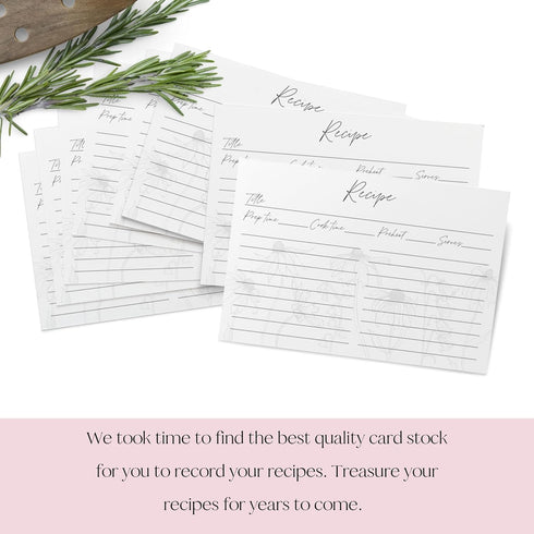 Recipe Cards 4x6 Set of 50 Floral Recipe Cards - Thick Pure White Cardstock for Bridal Showers and Weddings
