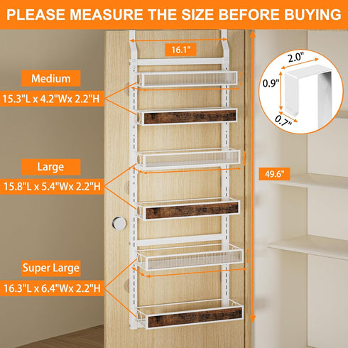 6 2 1 Tier Over the Door Pantry Organizer IN Hanging or Wall Mounted Spice Rack with Adjustable Basket,Heavy Duty
