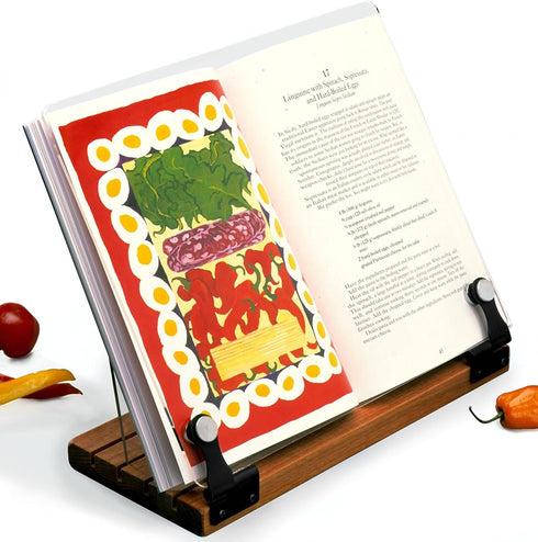 Deluxe Original Cookbook Holder, Acrylic Shield with Wooden Base, Made in the USA