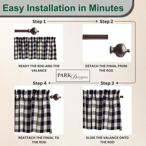 Park Designs Farmhouse Kitchen Valances, Black & Cream Buffalo Check, 72" x 14"