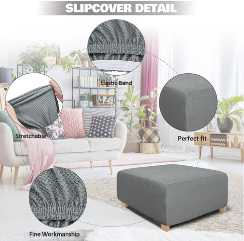 NeColorLife Square Ottoman Cover Jacquard Fabric Ottoman Slipcover Thick Stretchable Footrest Stool Covers