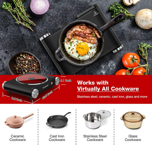Techwood Hot Plate, Single Burner, 1200W Portable Infrared Electric Stove for Home/RV/Camp