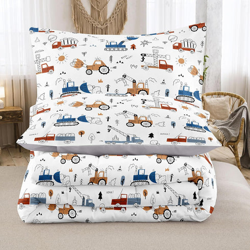 6 Set Set Peopleareok Piece Construction Comforter Twin, Cartoon Truck Cars Excavator Tractor Bedding for Boys Toddler