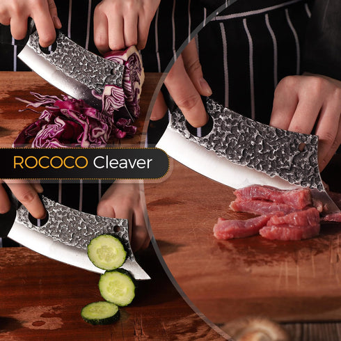ROCOCO 6.3" Cleaver Butcher Knife, Full Tang with Sheath, Ideal for Home Outdoor BBQ Camping, Great Gift Idea