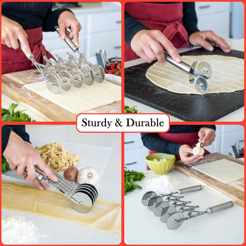 Oleex ‘All-Dough’ Pastry Cutter Set - 5 Wheel Dough Cutter and Dual Fluted Ravioli Cutter Wheel