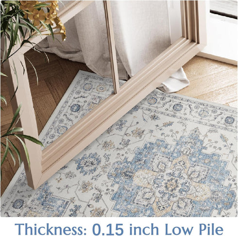 jinchan Vintage Area Rug 2x3, Washable Entryway Rug, Floral Medallion Non-Slip Soft Classic Carpet