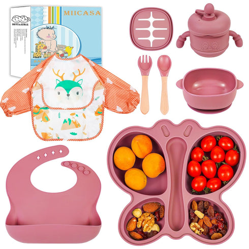 Silicone Baby Feeding Set, Baby Led Weaning Supplies, Silicone Suction Butterfly Plate,