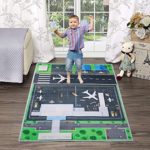 JIFEIFAN 47''/63'' Kids Bedroom Carpet Kids Rug for Playroom, Creative Airport Fun Rug, Soft Kid Play MatCute Kid Room