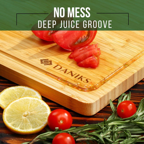 Daniks 100% Organic Bamboo Cutting Board, Heavy Duty Wood Chopping Board, Extra-Thick for Serving, 13x9"