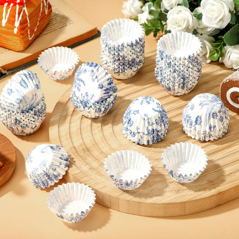 800 Pcs Blue and White Flower Cupcake Liners, Grease Proof Blue Muffin Liners for Baking Weddings Party
