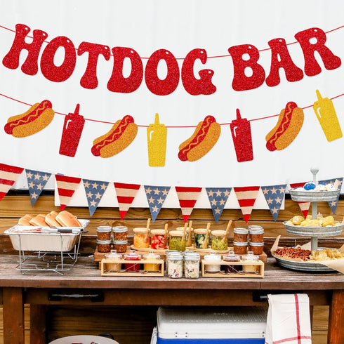 YWLACC Hotdog Bar Banner Hotdog Birthday Party Supplies for Children Kids Sausage Bday Party Decorations