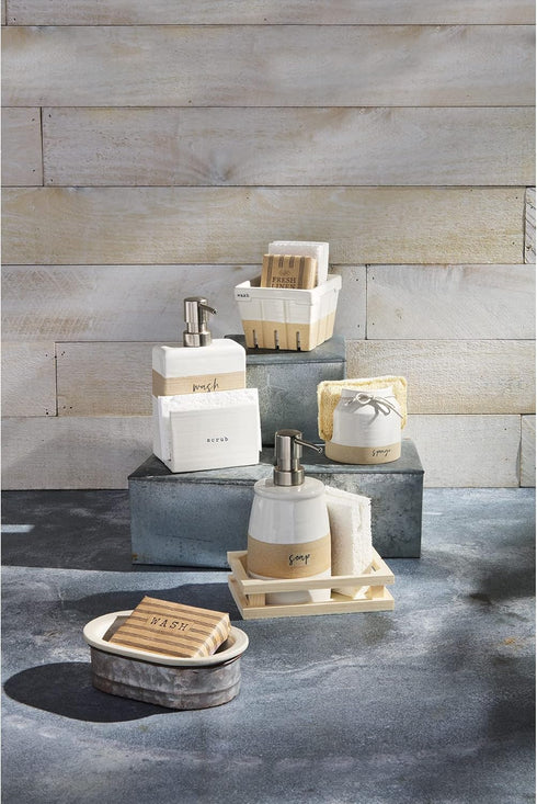 Mud Pie Stoneware Sponge Holder, 3 1/2" x 3 1/2", Brown and White