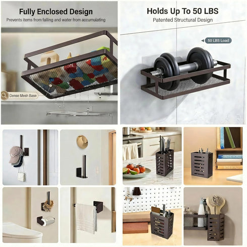5-in-1 Set, 50LBS PUSDON Shower Caddy & Kitchen Organizer Wall Mount Wide Spice Rack with Paper Towel Holder, Utensil