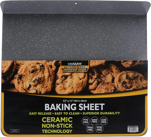 casaWare Toaster Oven Baking Sheet, 12 x 11-Inch with 1.5-Inch Handle (Silver Granite)