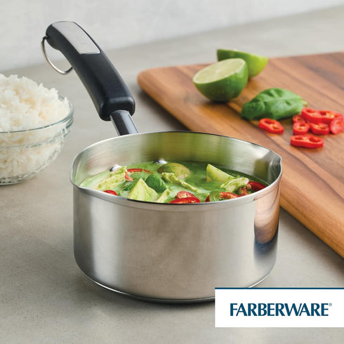 Farberware 1 Quart Brilliance Stainless Steel Saucepan/Saucepot with Side Spouts, Dishwasher Safe