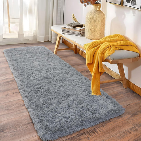 Soft Runner Rugs for Bedroom Hallways, 2x6 Grey Fluffy Shag Throw Area Rug Non Slip for Bedside Dorm Living Room